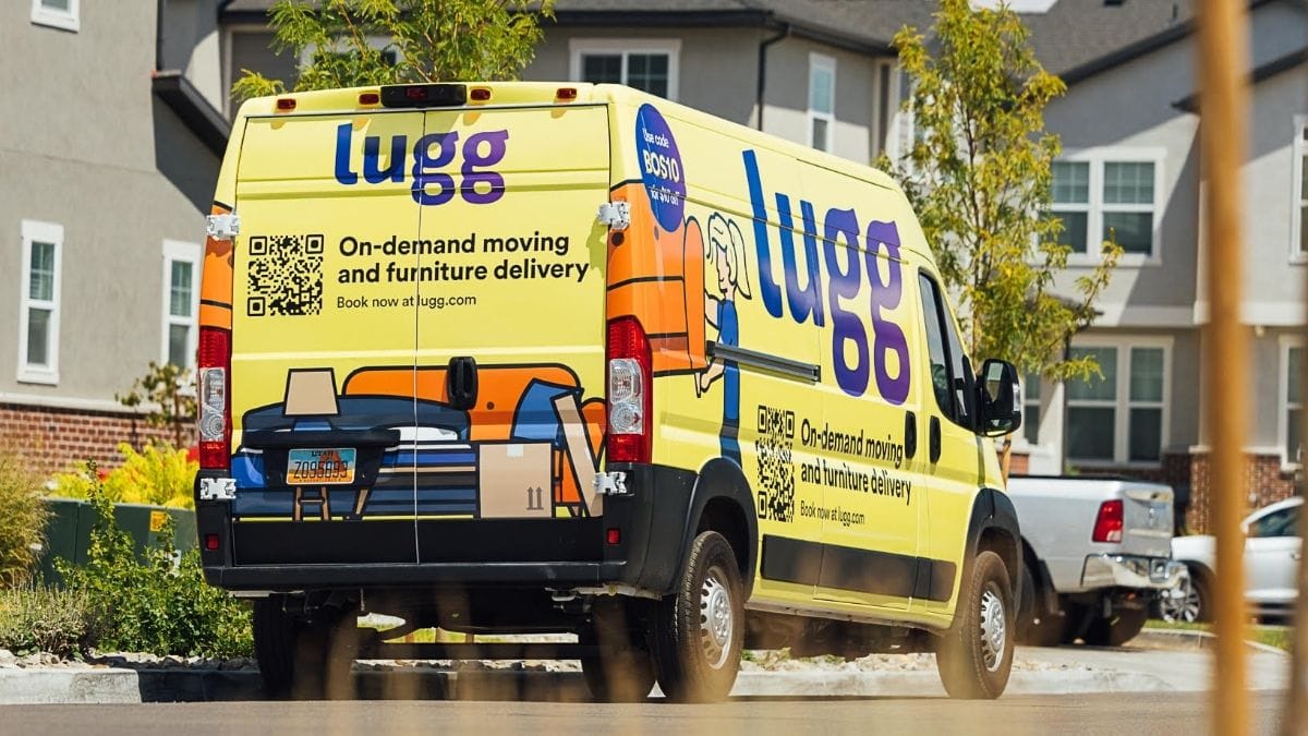Lugg moving truck parked in a residential neighborhood for a local move or delivery.