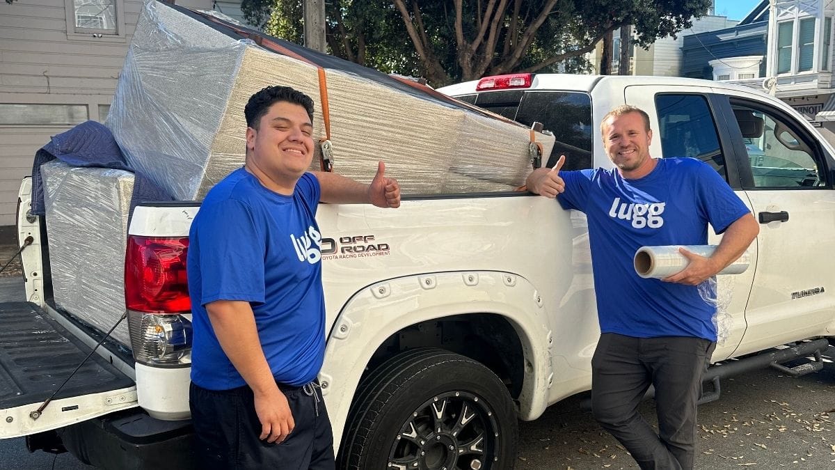 Lugg drivers using a pickup truck to complete paid furniture delivery and moving jobs.