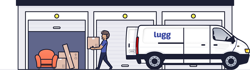 lugg mover carrying box out of white moving van