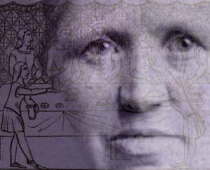 Photo montage of actor as Lady Isabella de Fortibus, the last private owner of the Isle of Wight.