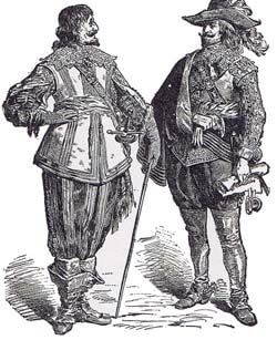 Illustration of figures from the reign of King Charles I, featured king and a royalist