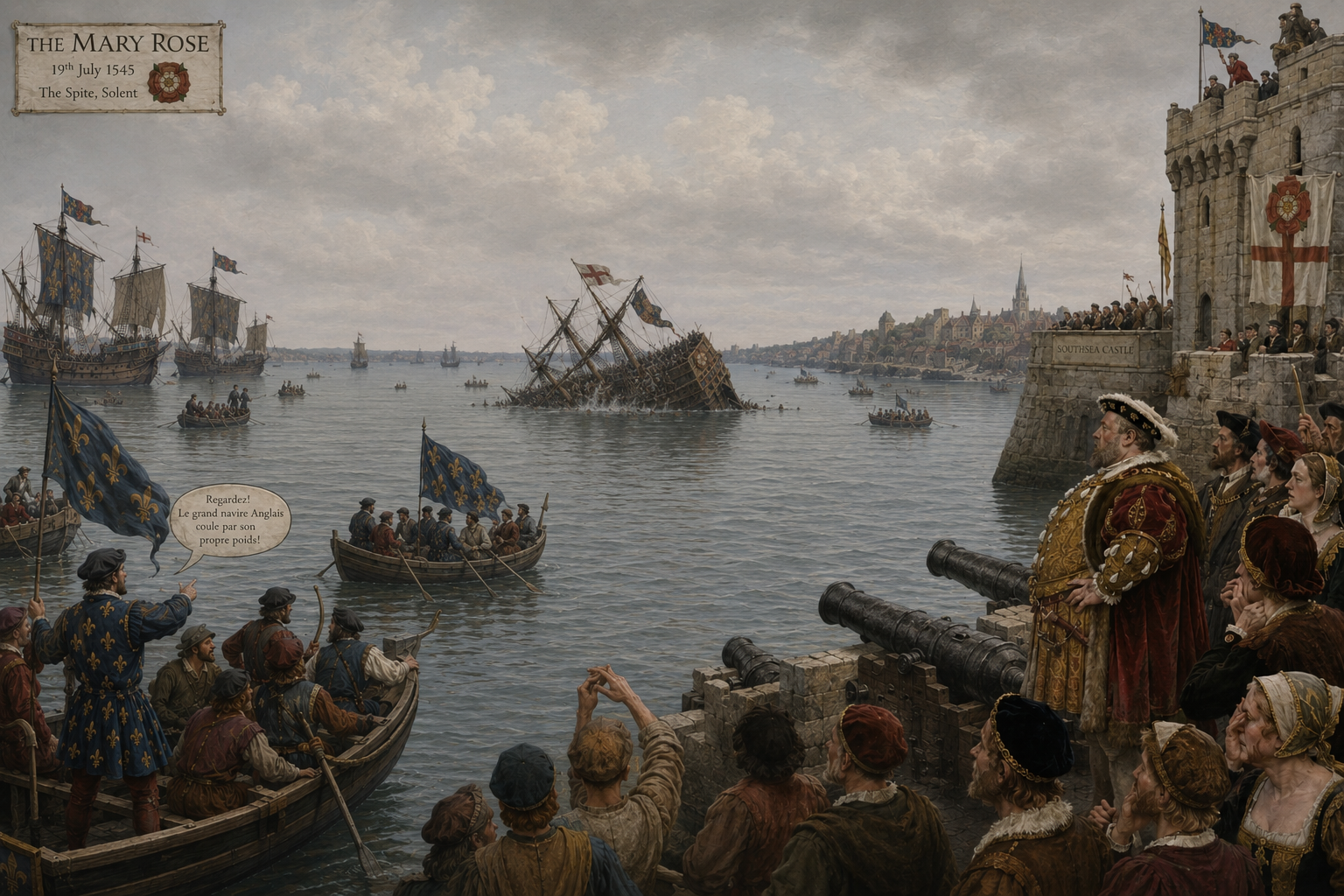 Illustration of the sinking of the Mary Rose, off Portsmouth harbour