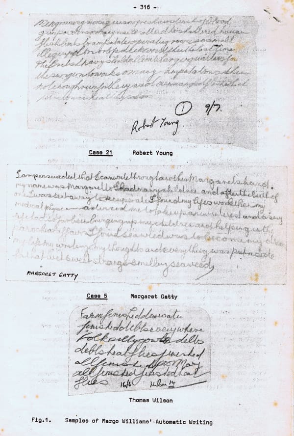 Scan of a page of exhibits of automatic writing presented at the conference
