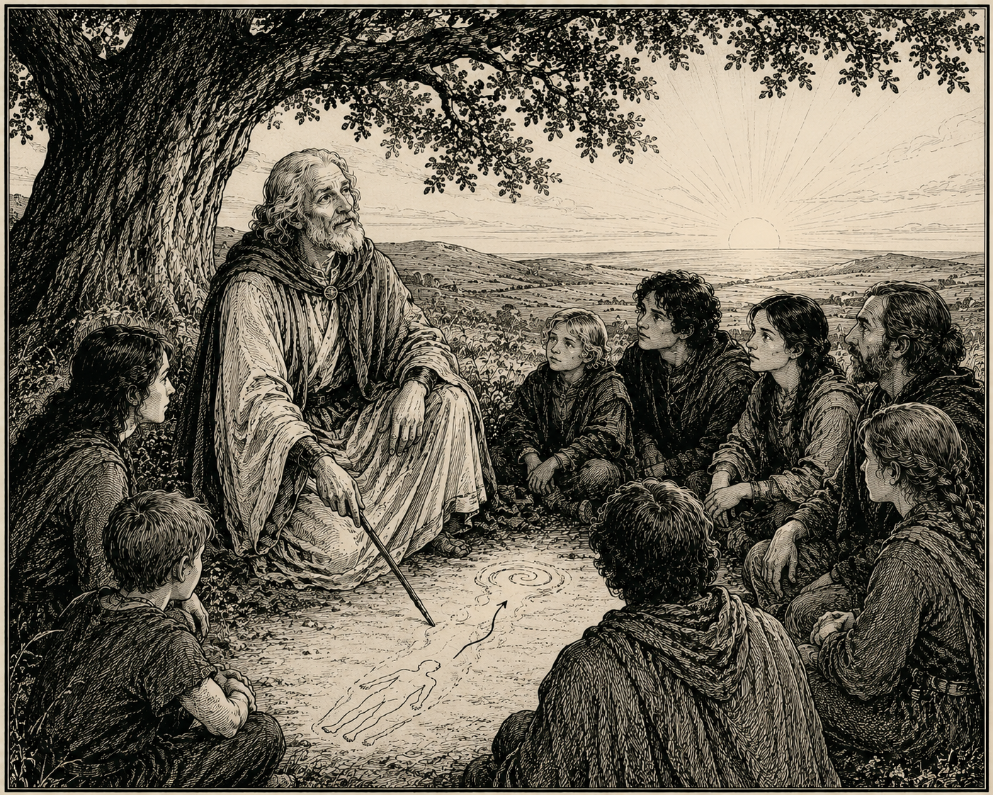 AI generated image of a druid class lesson