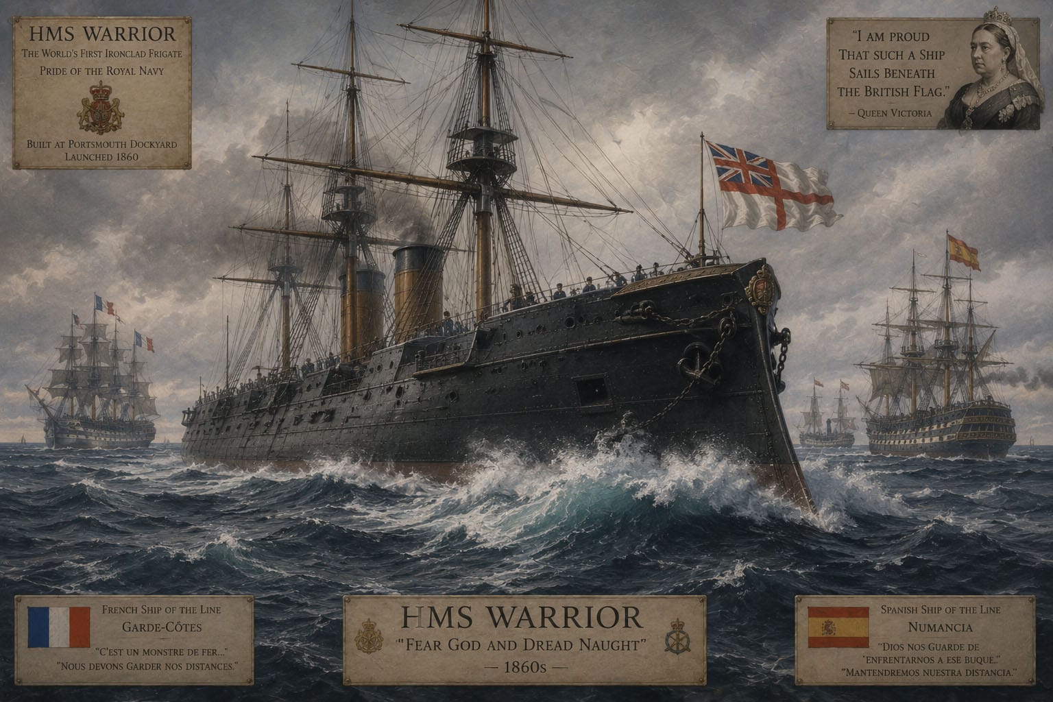 Behemoth of the Navy. AI generated image of HMS Warrior, 1865