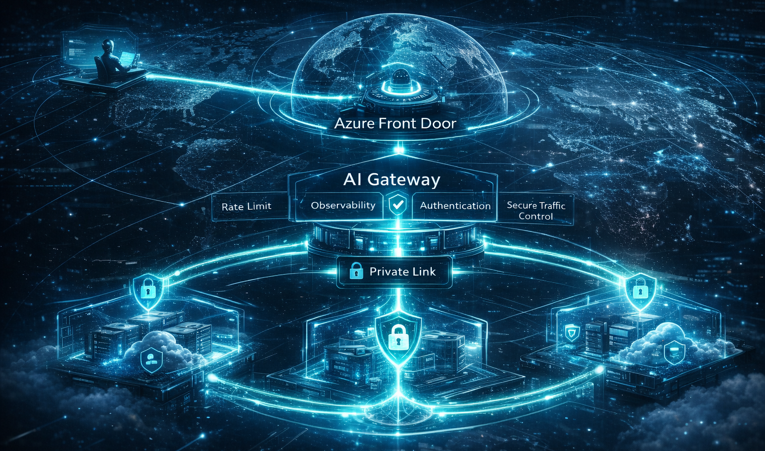 Inferência global com Azure Front Door, AI Gateway e Private Link