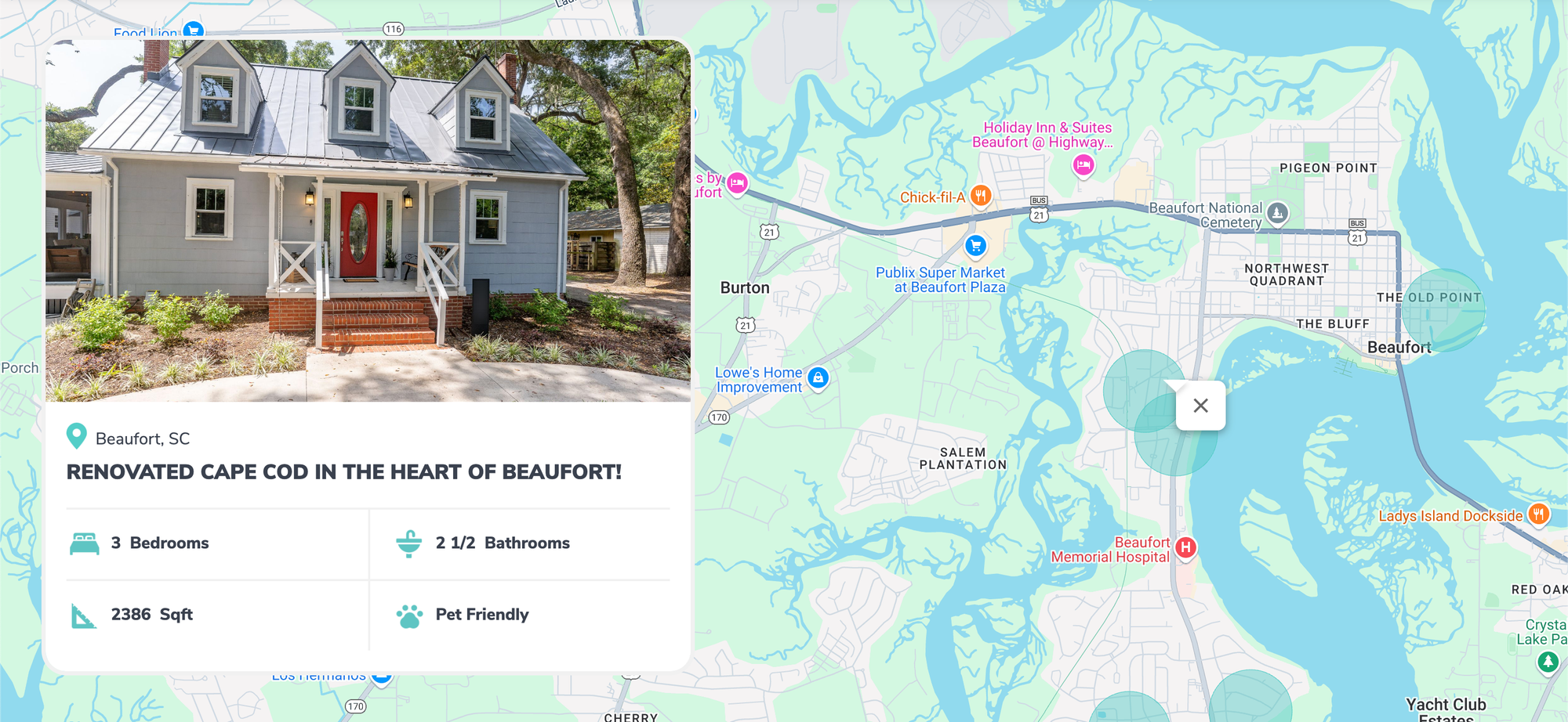 A custom map and "Airbnb-style" rental listing page.