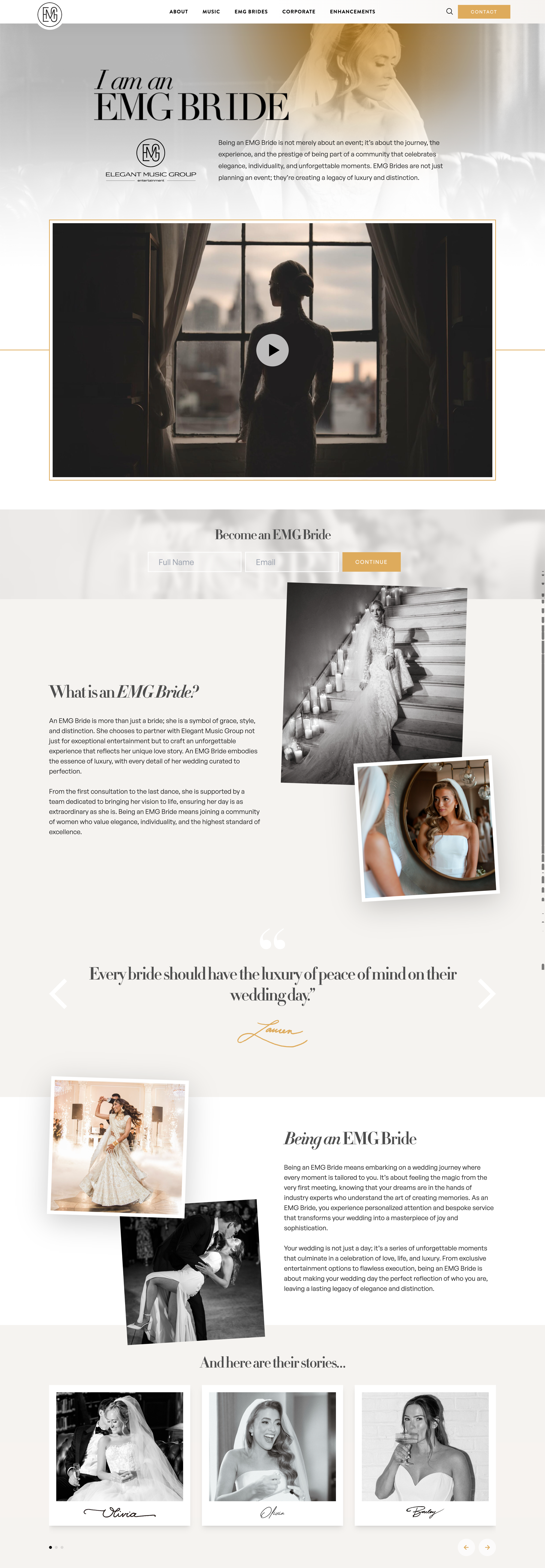 A bridal page on the Elegant Music Group website.