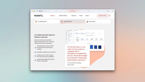 The WordPress website Chek Creative built and managed for MANTL, our fintech software partner.