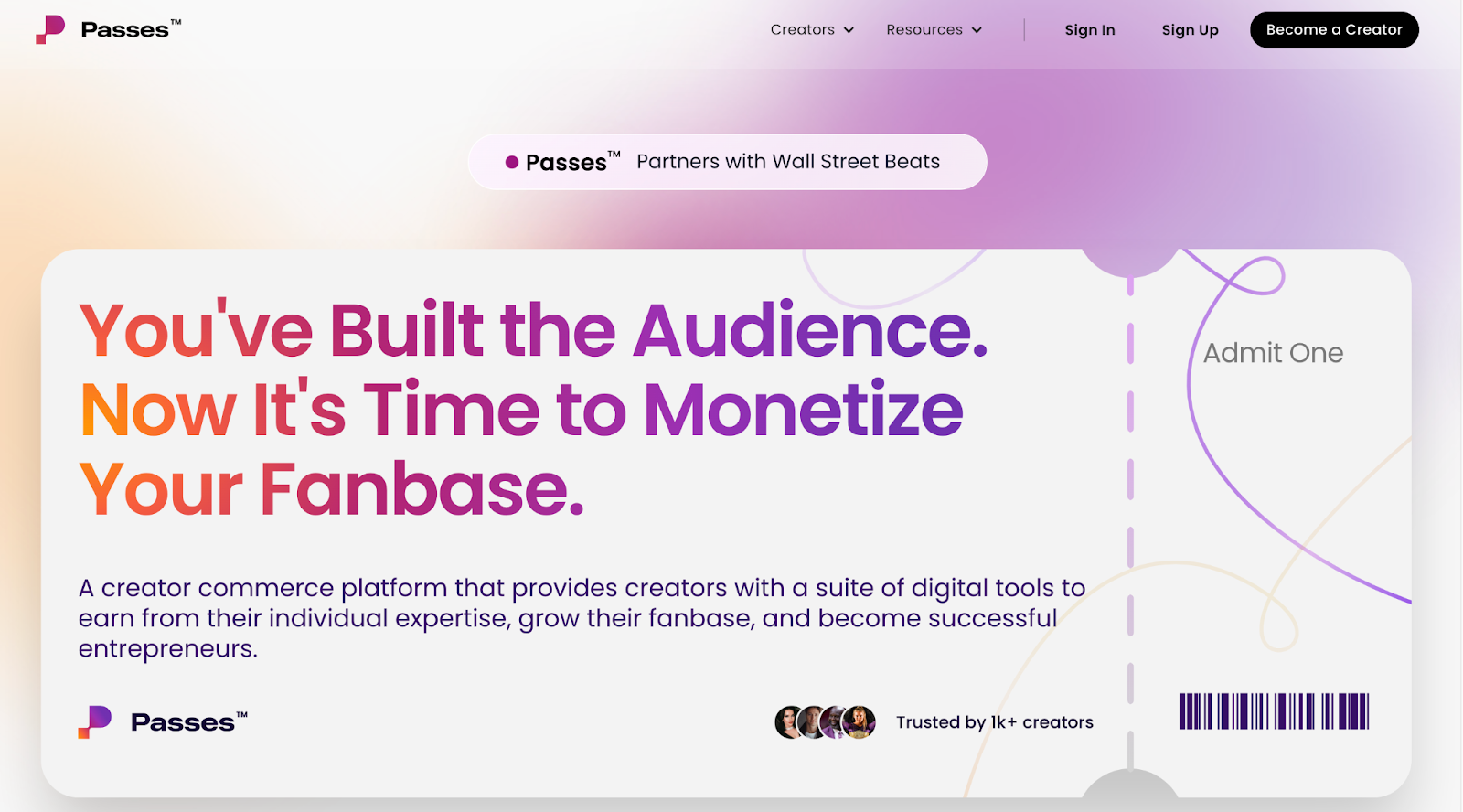 A creator monetization platform called Passes