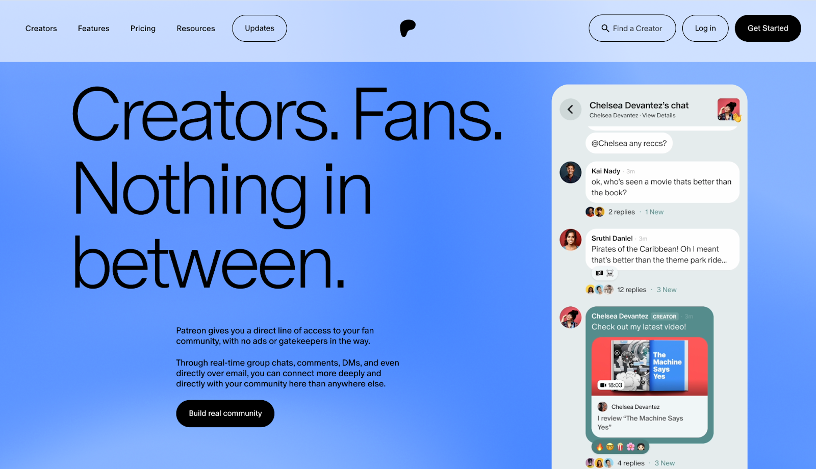 Homepage for Patreon, one of the best Fanfix alternatives
