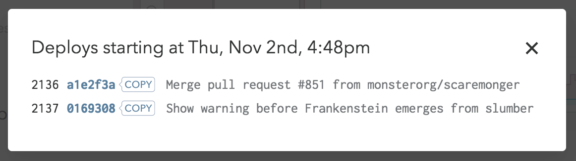 A screenshot showing the modal that displays when multiple deploys are being viewed