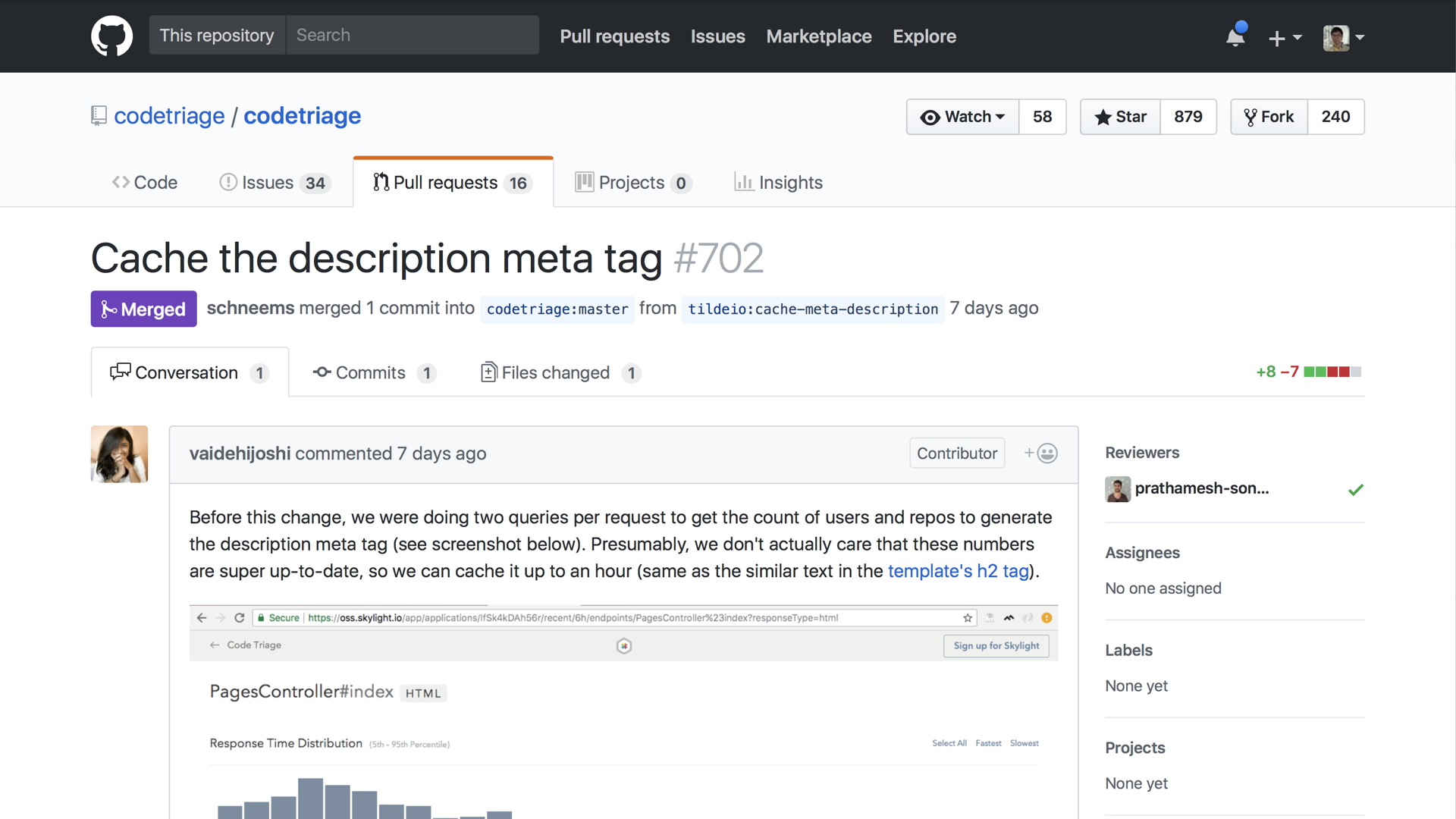 Caching Pull Request on Code Triage