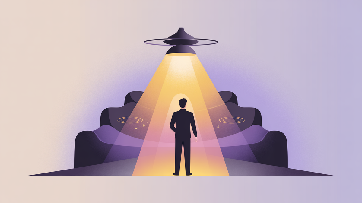 Abstract illustration of mentoring and guidance for new AI product managers with a light illuminating the path forward
