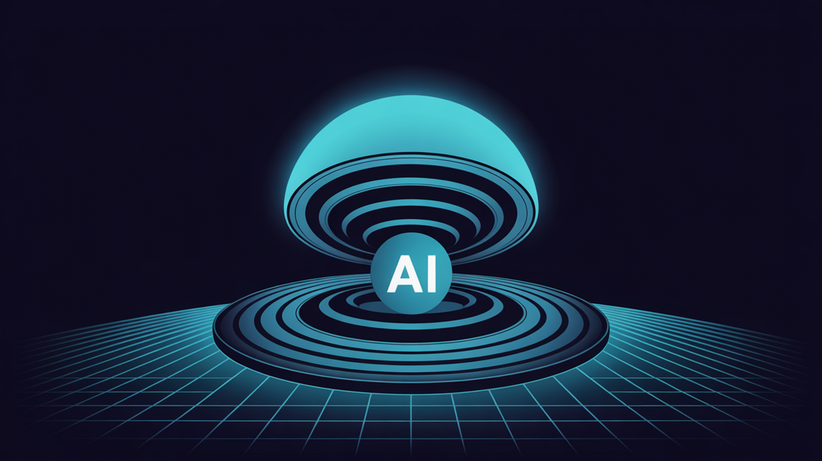 Abstract illustration of scaling AI processing 10x with expanding concentric circles representing growing throughput