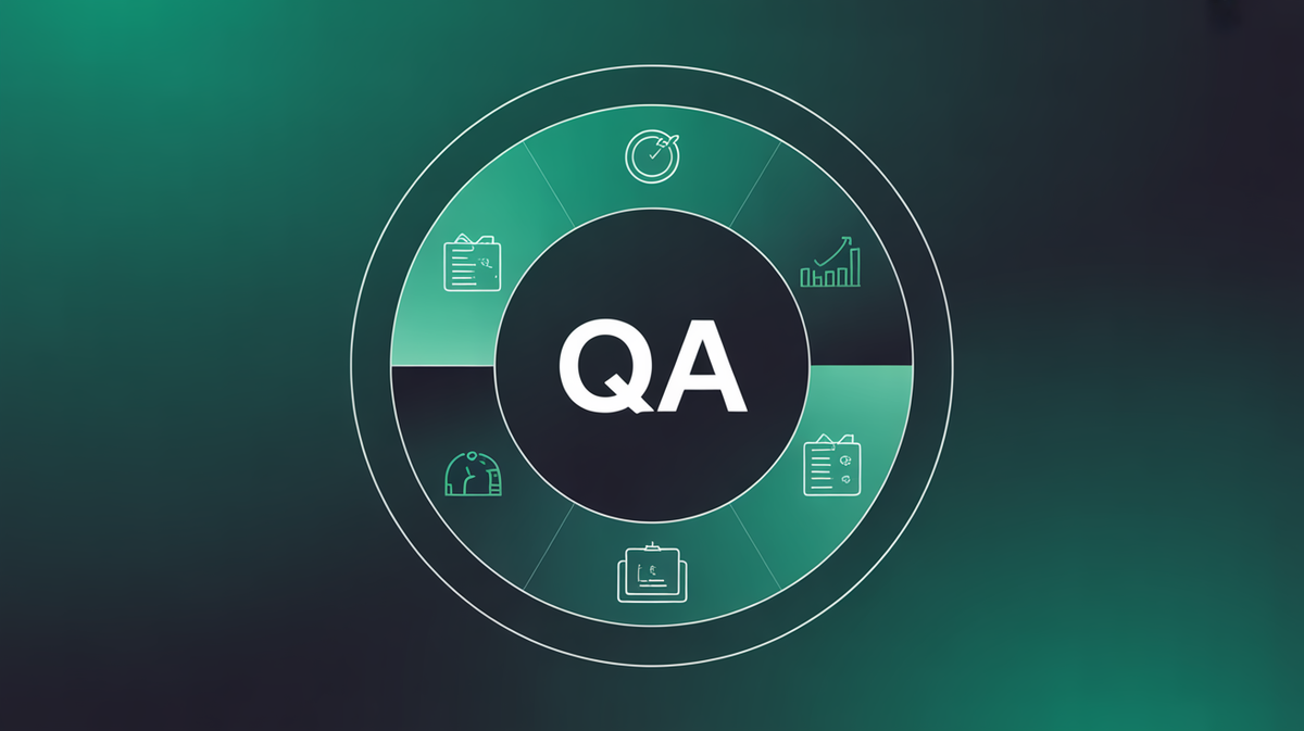 Abstract illustration of self-learning QA feedback loop with autonomous test generation and execution phases