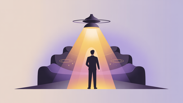 Abstract illustration of mentoring and guidance for new AI product managers with a light illuminating the path forward