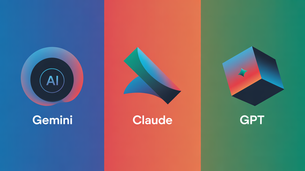 Abstract illustration comparing three AI models in production represented by distinct geometric shapes