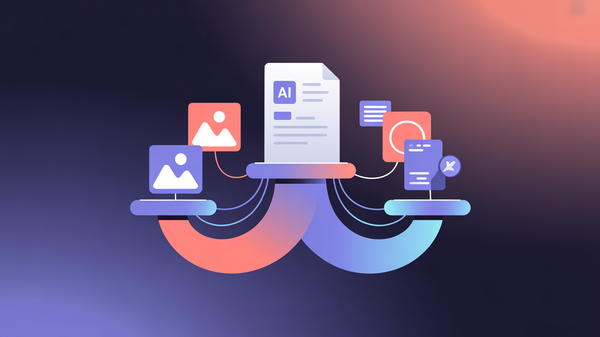 Abstract illustration of multi-modal AI processing with different document types converging into a unified pipeline