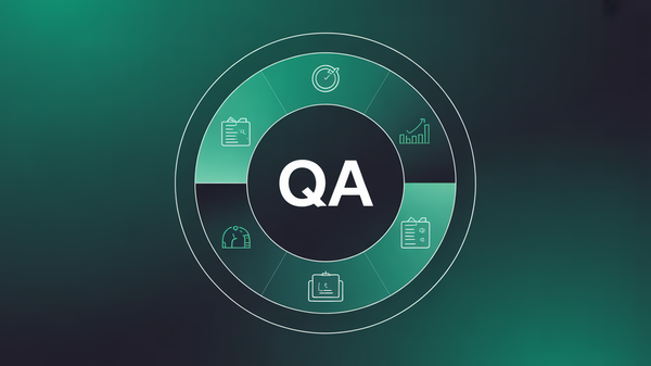 Abstract illustration of self-learning QA feedback loop with autonomous test generation and execution phases