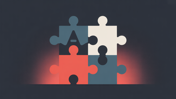 Abstract illustration of AI product integration failure with disconnected puzzle pieces showing gaps between systems