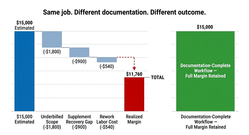 how restoration documentation failures reduce realized margins on insurance claims