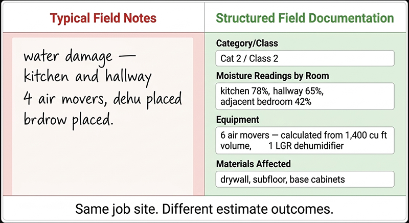 comparison of poor versus thorough restoration field documentation and its impact on estimating