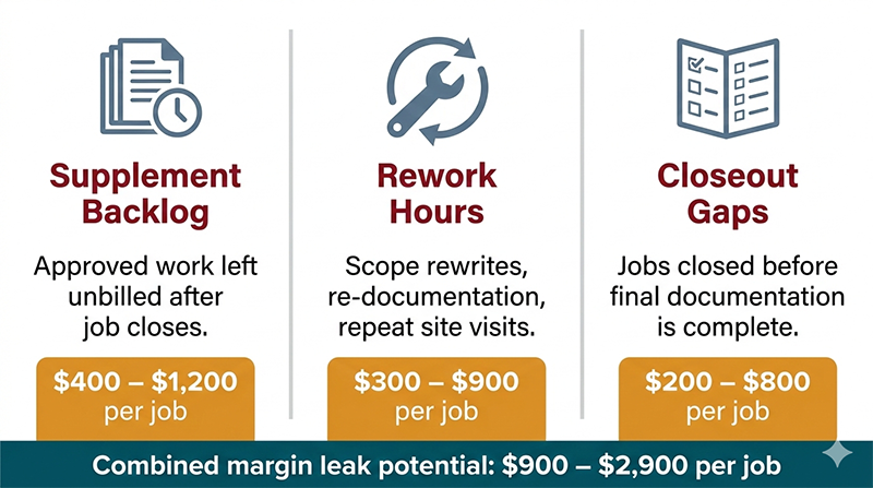 restoration workflow margin leakage at supplement rework and closeout