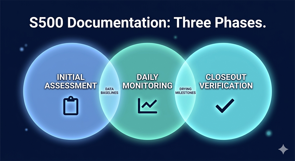 IICRC S500 moisture mapping documentation requirements across three phases