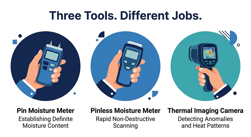 moisture mapping tool comparison for water damage restoration documentation