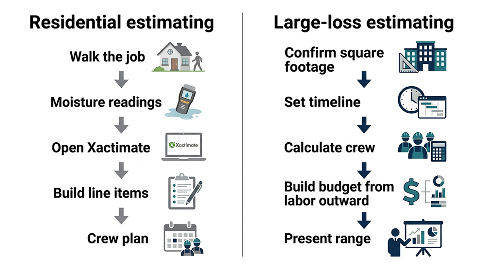 Residential vs large loss restoration estimating methodology comparison