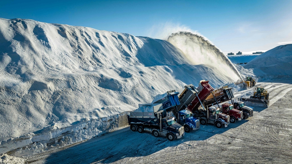 Aerial picture of snow removal operation in Montreal, Quebec, Canada, on January 27, 2023.