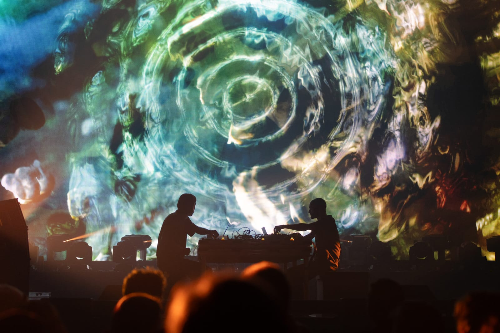 Quebec musician Priori (Francis Latreille) and American designer Jek (Jack Anderson) at MUTEK in 2024.