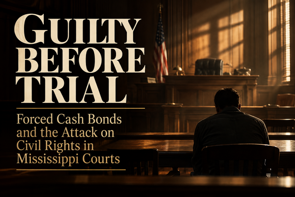 Guilty Before Trial: Forced Cash Bonds and the Attack on Civil Rights in Mississippi Courts.  Who is protecting Mississippians now?