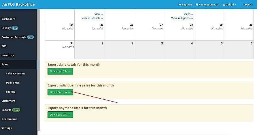 How to Export Individual Line Sales, use the Sales Overview and View 'Z' Reads