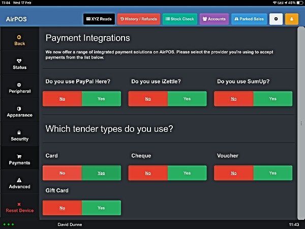 Setting up Payment Types