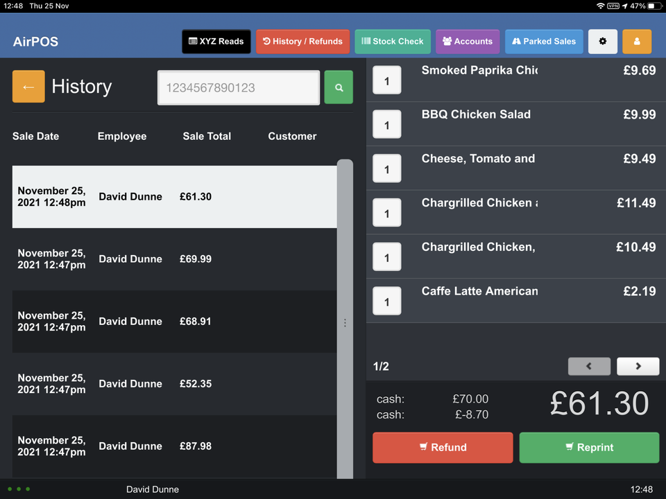 Sales History, Refunding & Reprinting Receipts