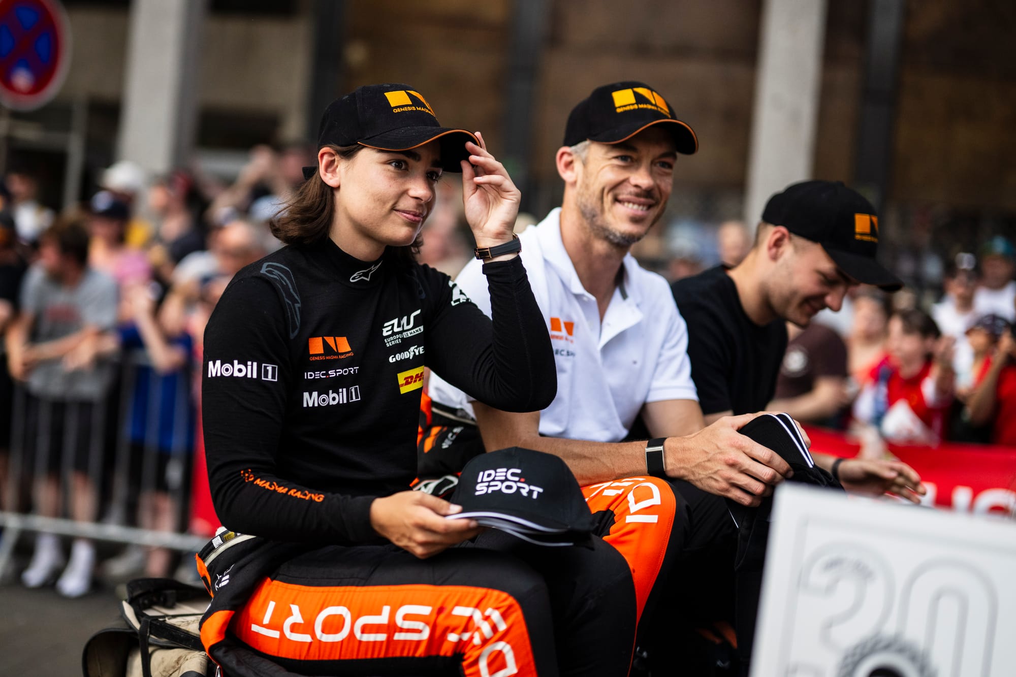 Jamie Chadwick, Andre Lotterer and Mathys Jaubert at the Le Mans 2025 driver parade