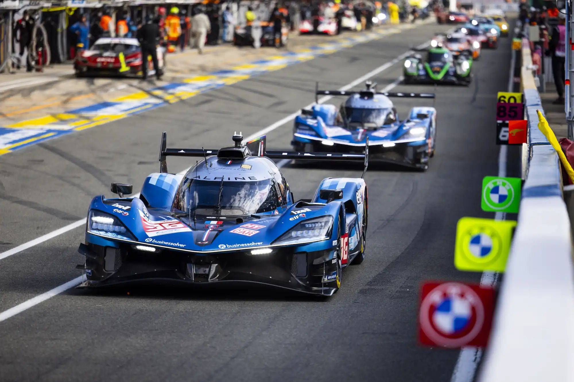 Two Alpines in the pitlane at Le Mans. Image: Julien Delfosse / DPPI