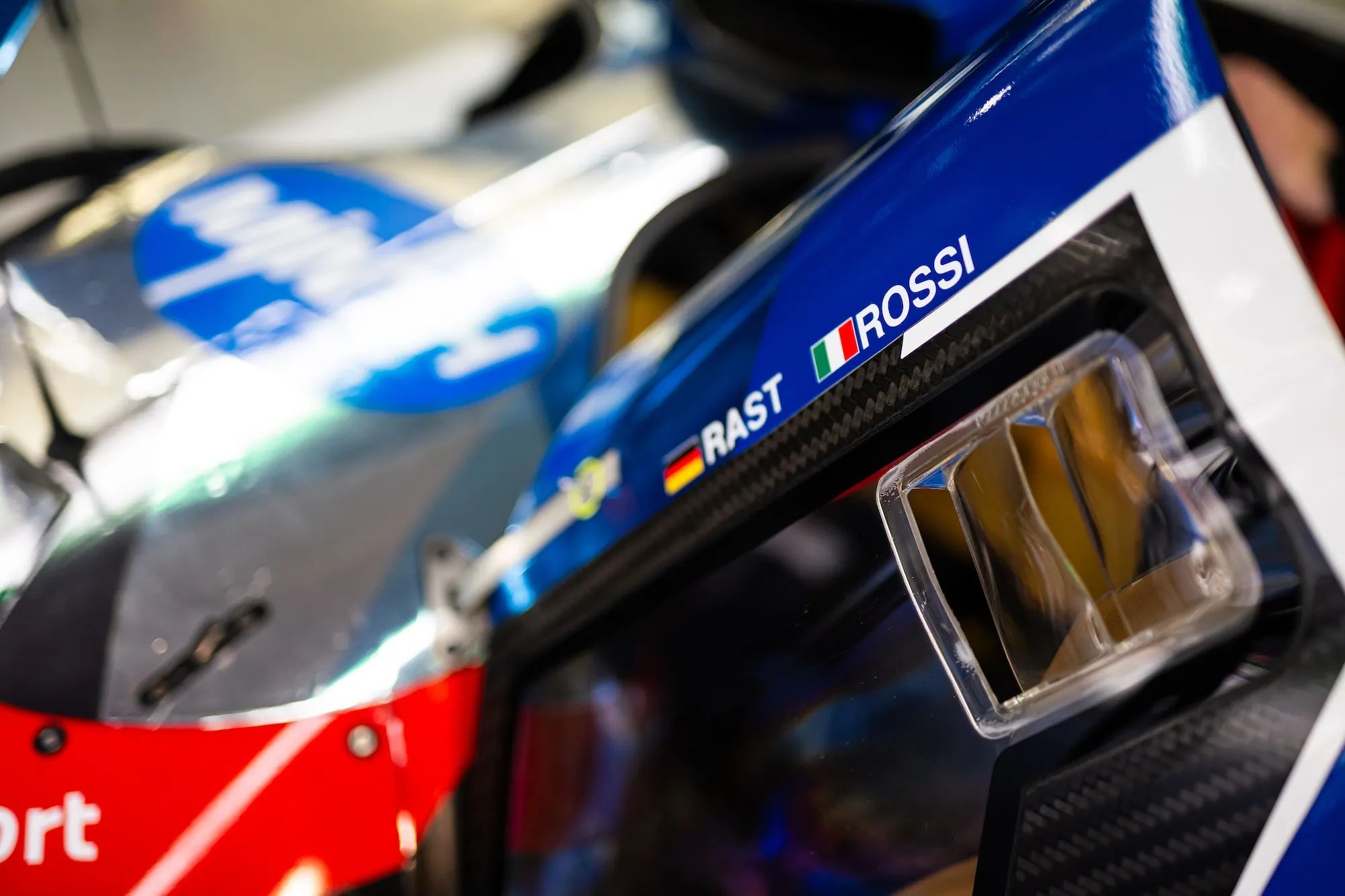 The door of the BMW M Hybrid V8 with Rossi's name alongside full-time driver Rene Rast. Image: Charly Lopez / DPPI