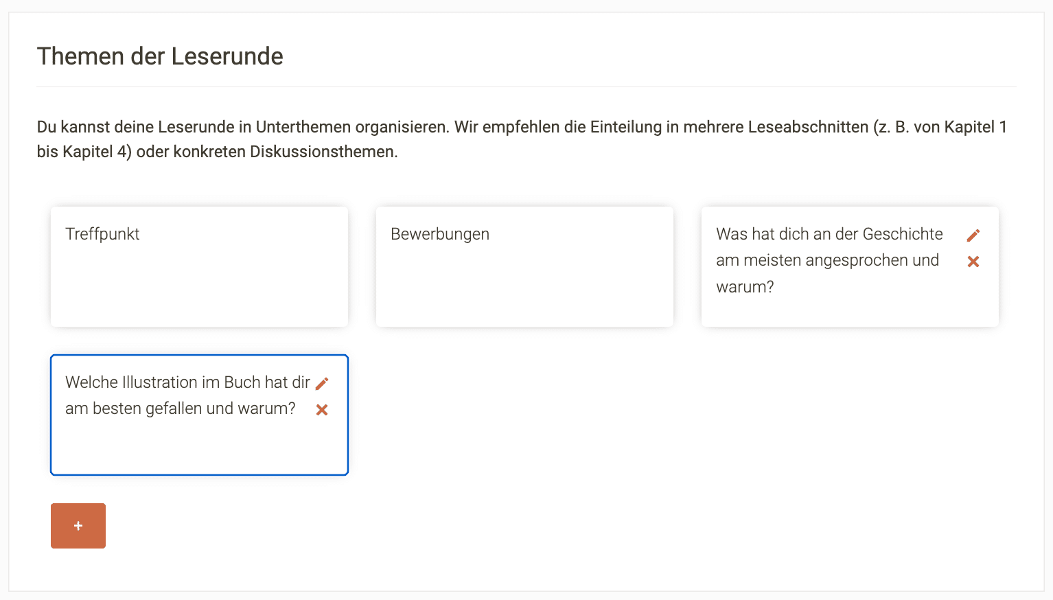 Bildschirmfoto: Themen der Leserunde