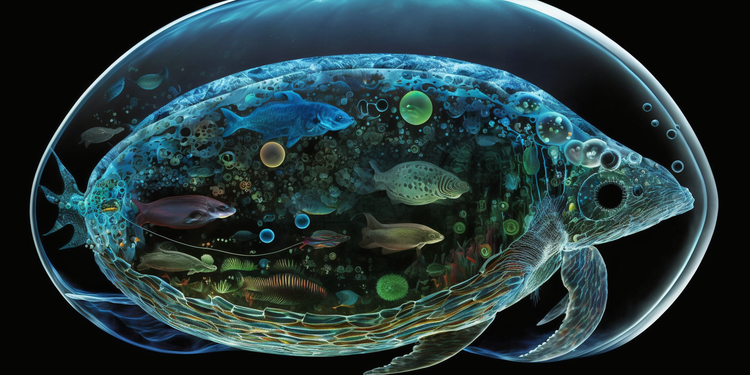 Synthesized image of aquatic symbiotic beings