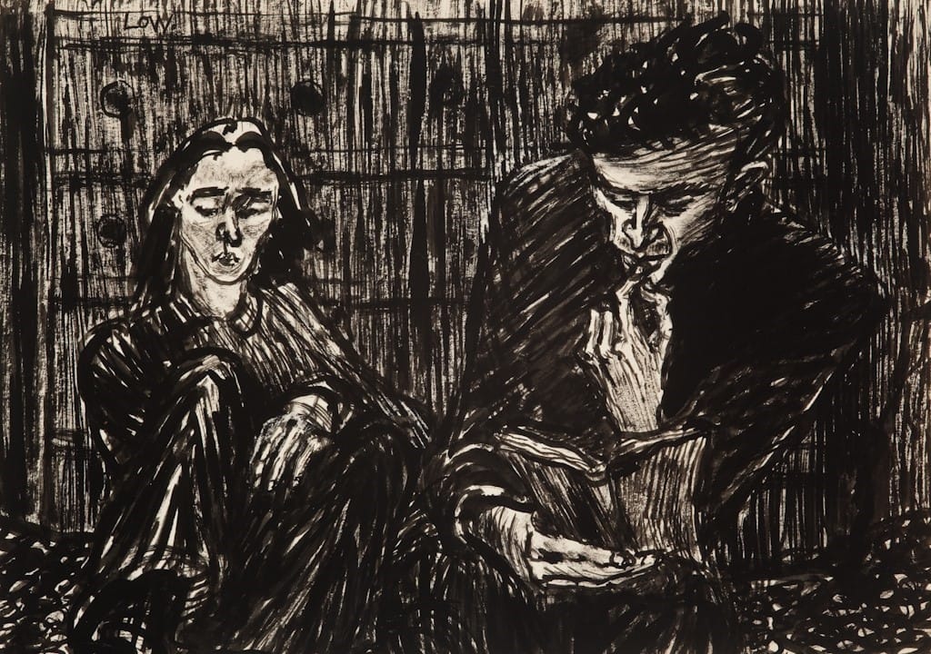 Ian Hamilton Finlay & Marion Finlay (née Fletcher) reading in the cottage, Drum-na-keil, Dunira, Comrie, Perthshire copy.jpg