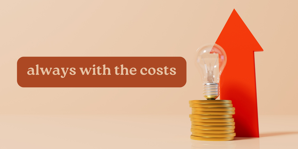 arrow pointing up next to a pile of coins and a lightbulb. text says always with the costs