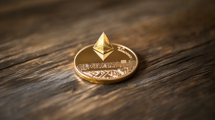 Gold coin with Ethereum logo