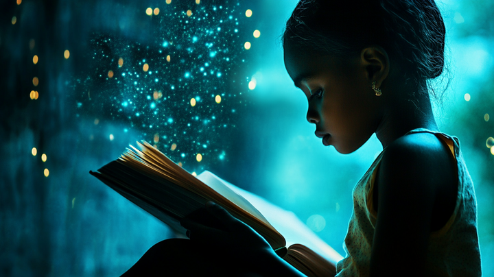 Image of a girl reading through a publication