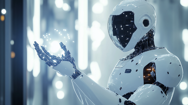 A robot with a glowing image of the globe in its hands