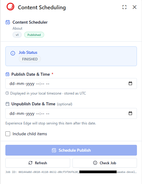 Scheduling panel inside XM Cloud Pages
