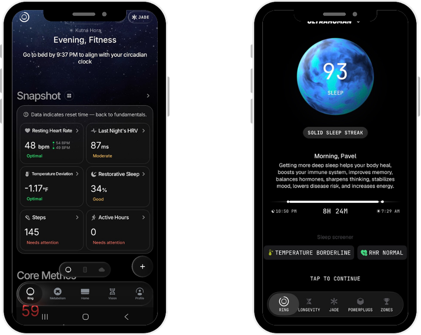 Old Ultrahuman app on the left, new Emerald app on the right