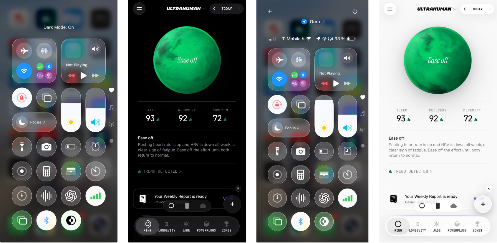 Ultrahuman Emerald app in black and white mode